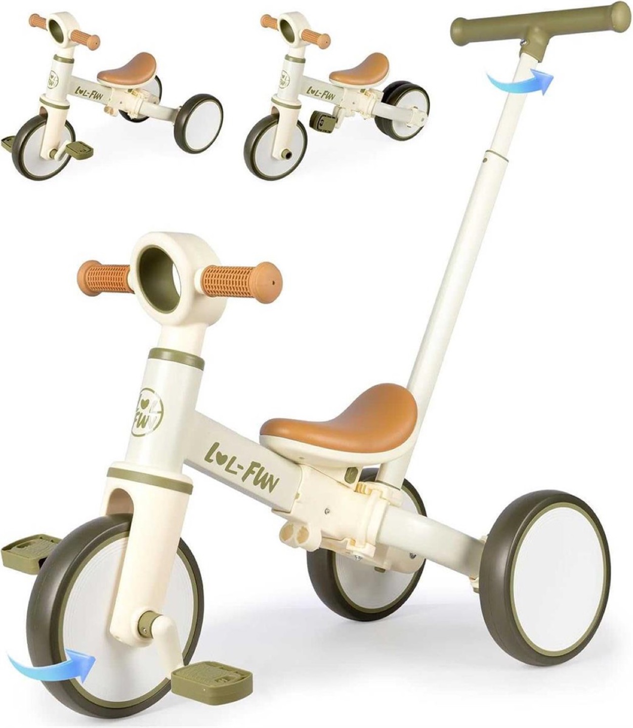 LOL-FUN Kids Tricycle with Parent Steering Push Handle