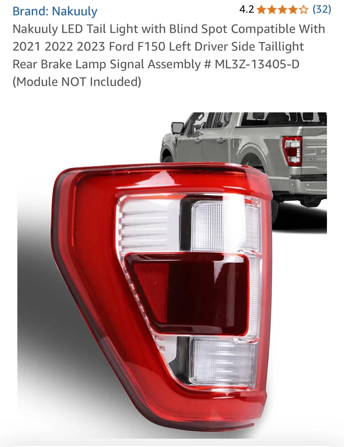 NAKUULY LED Left Tail Light for Ford F150 (Left) thumbnail
