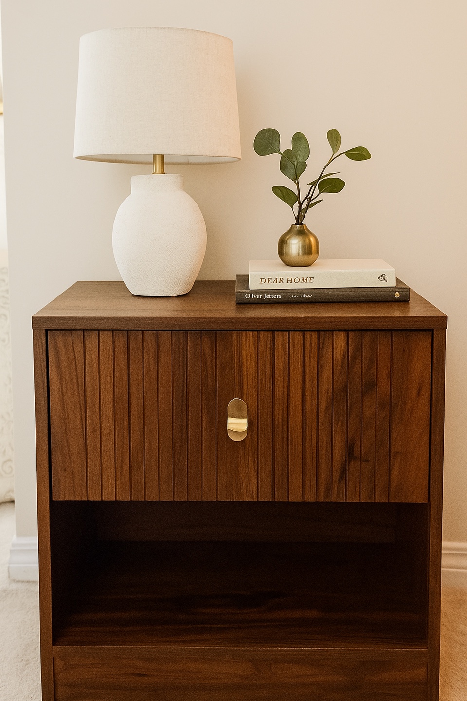 Wood Veneer Nightstand with Drawer - photo 3