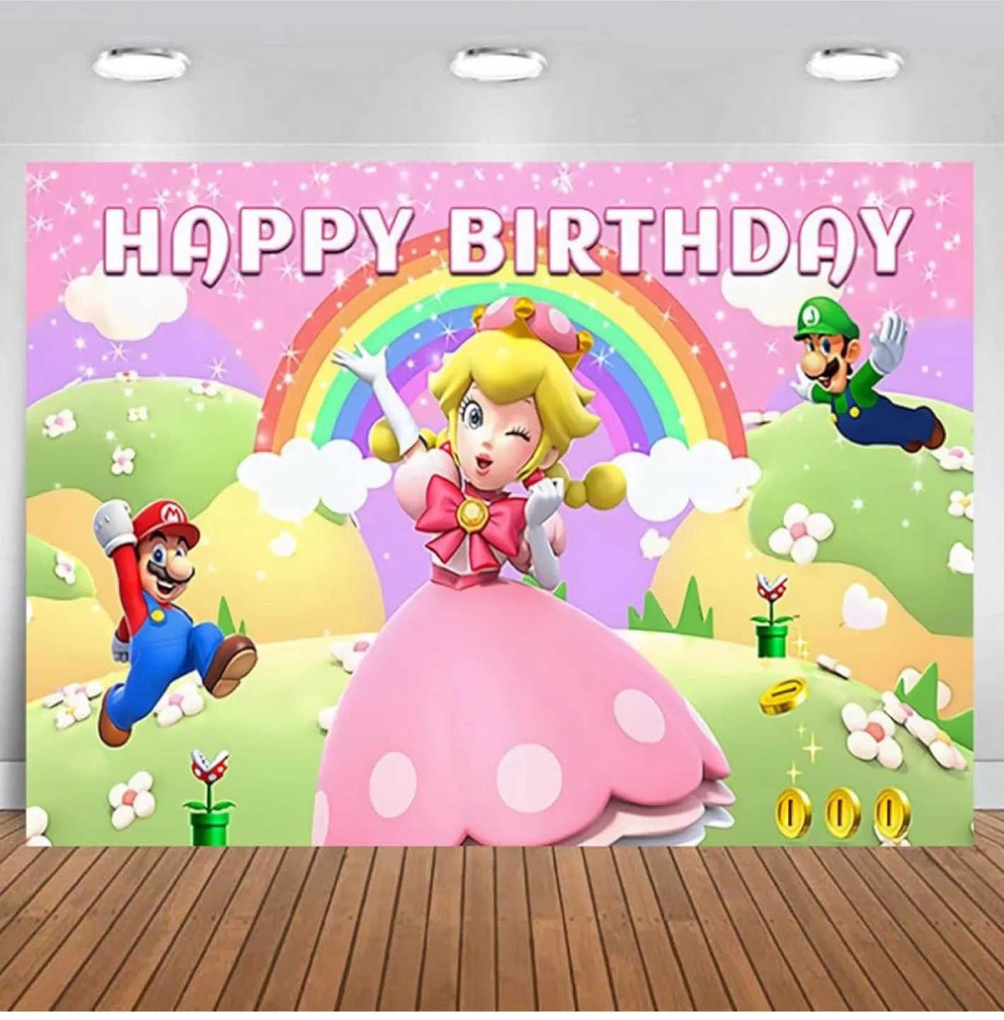 Mario Happy Birthday Backdrop - 5ft x 3ft thumbnail