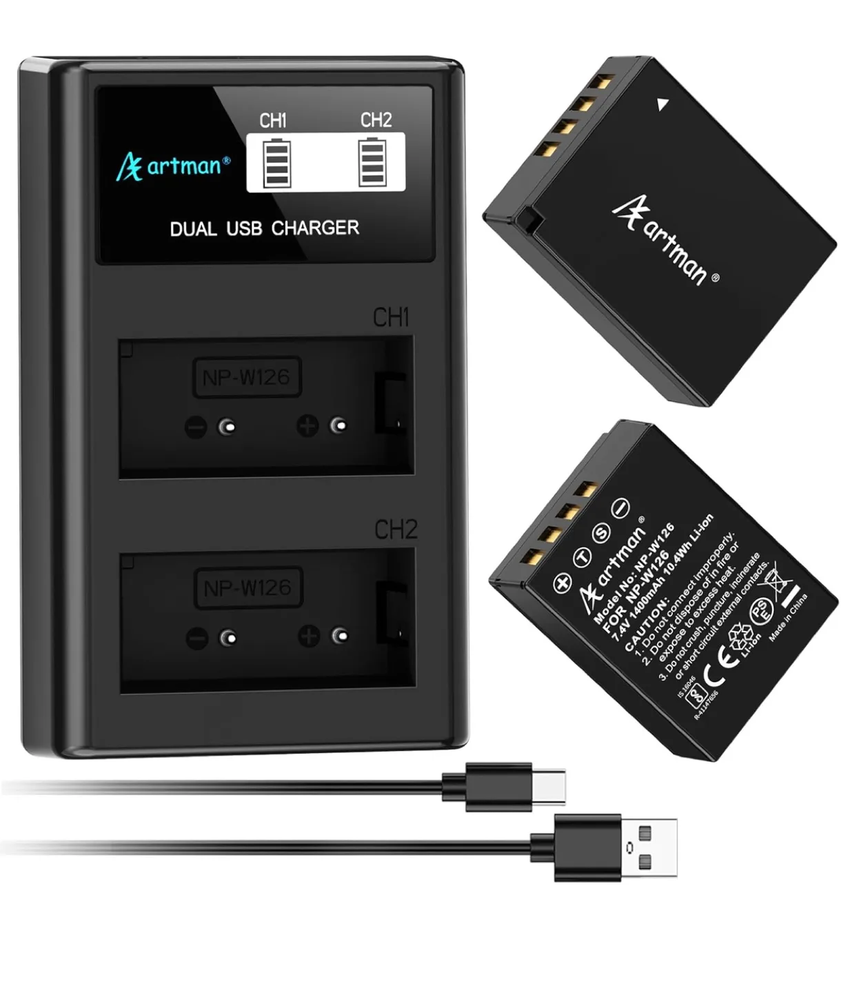 Artman NP-W126 Dual USB Charger + 2 Batteries - New thumbnail