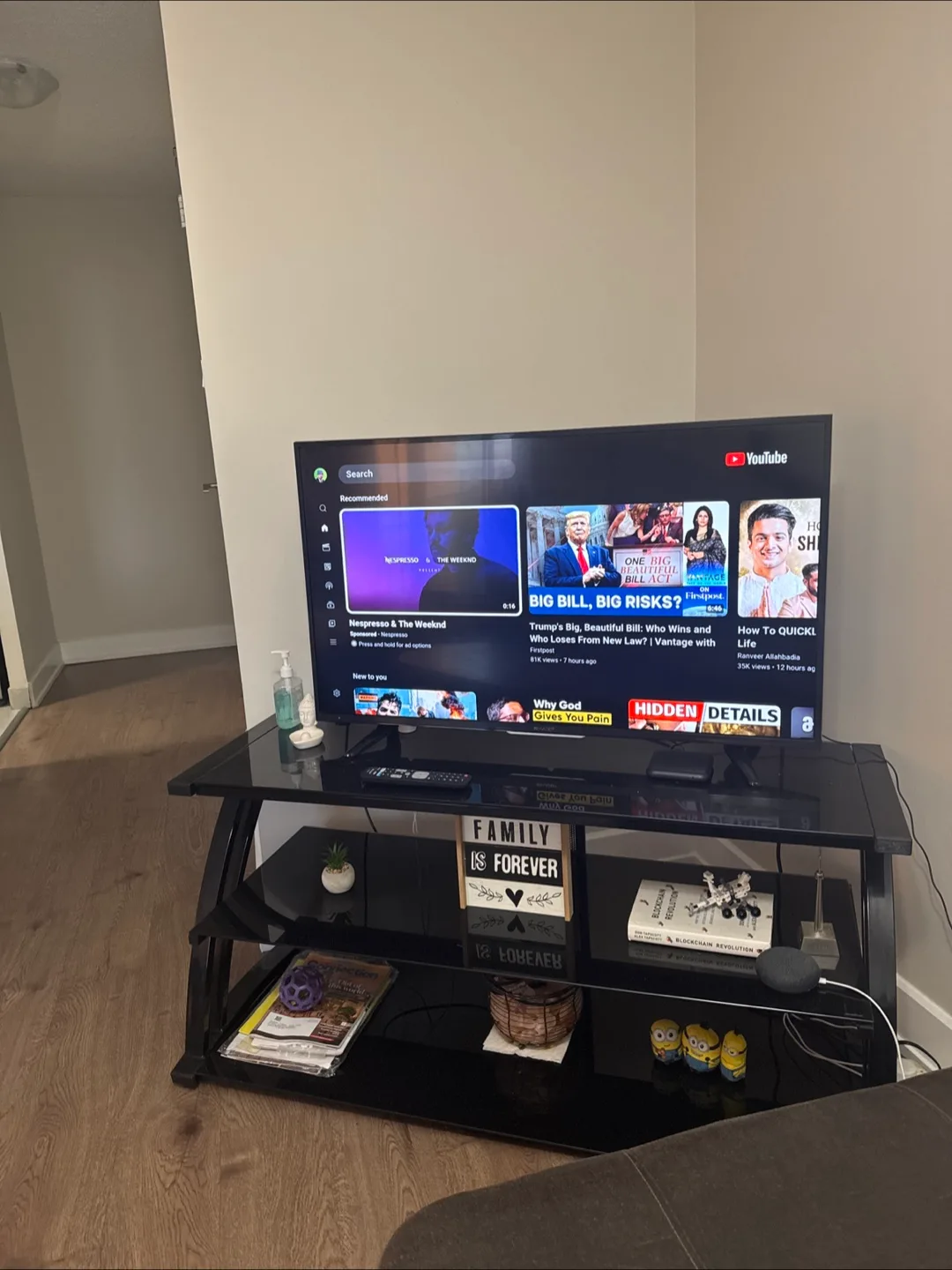 Black TV Stand with Glass Shelves thumbnail