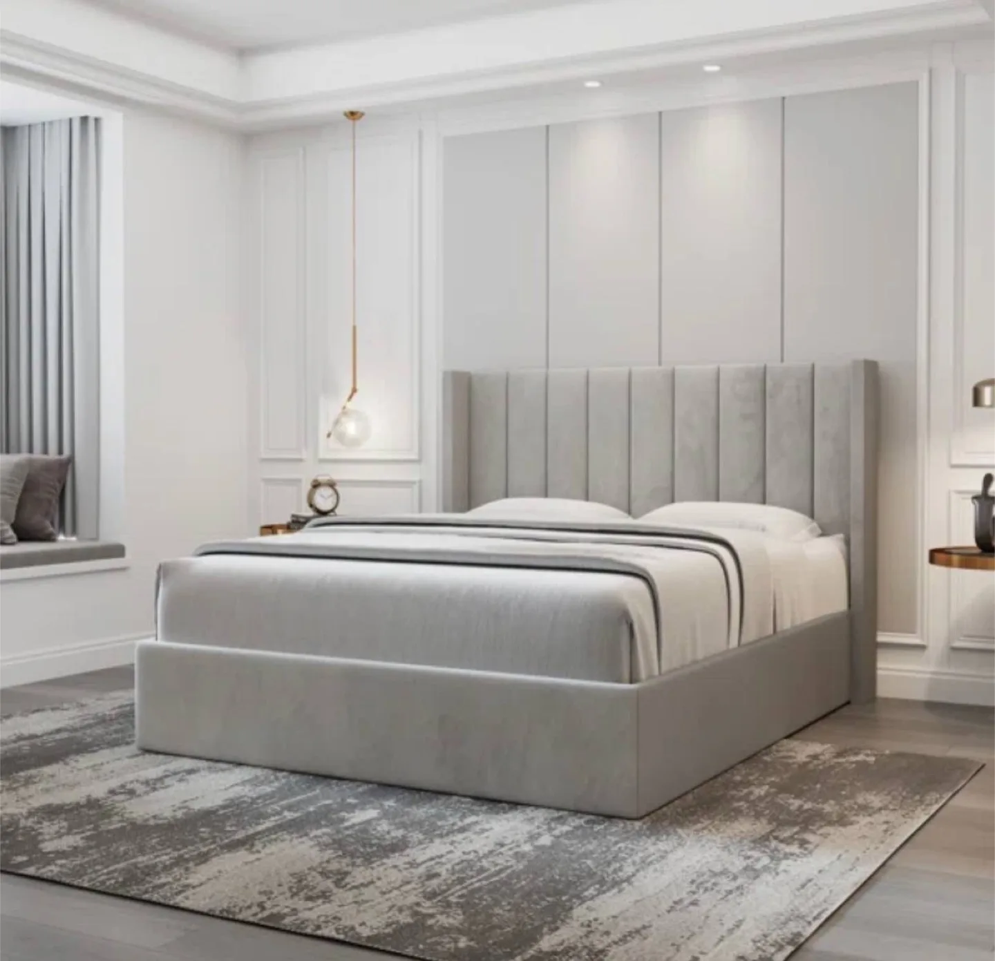 Grey Upholstered Storage Bed - queen size (like new) thumbnail