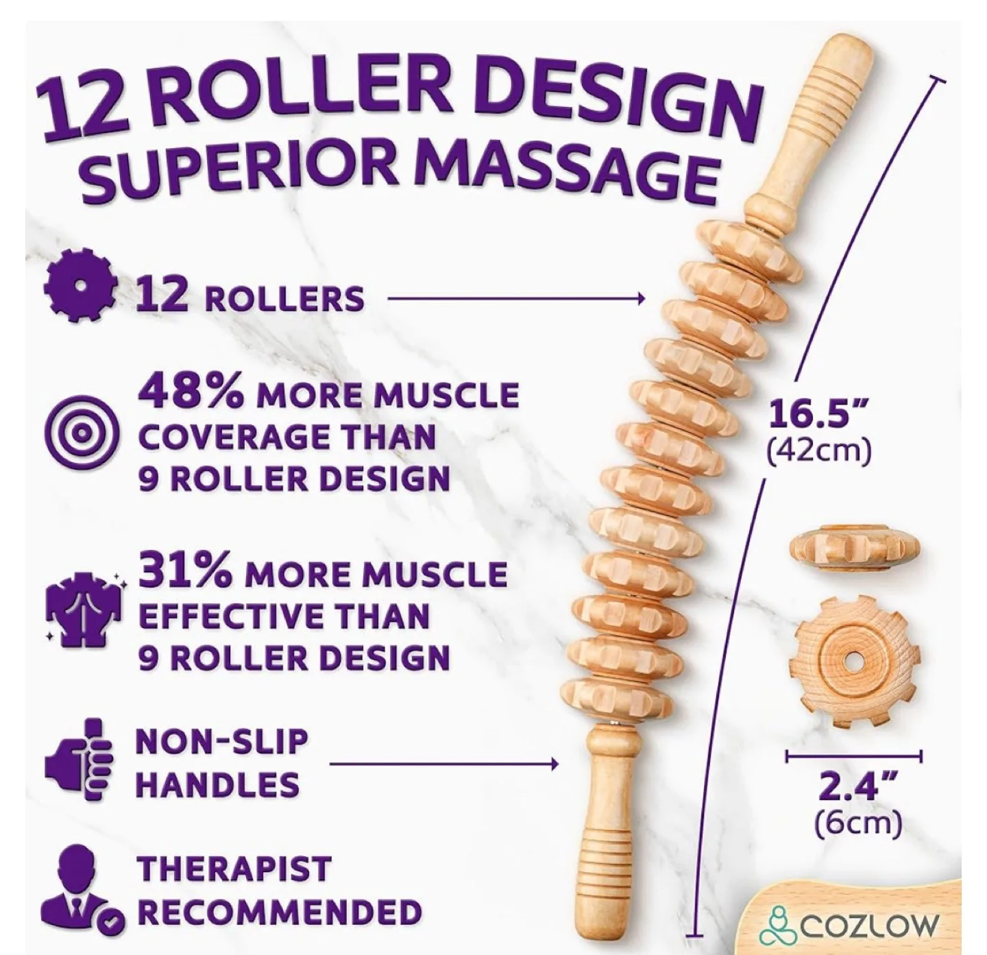 Cozlow Wood Massage Roller image indicator(2)