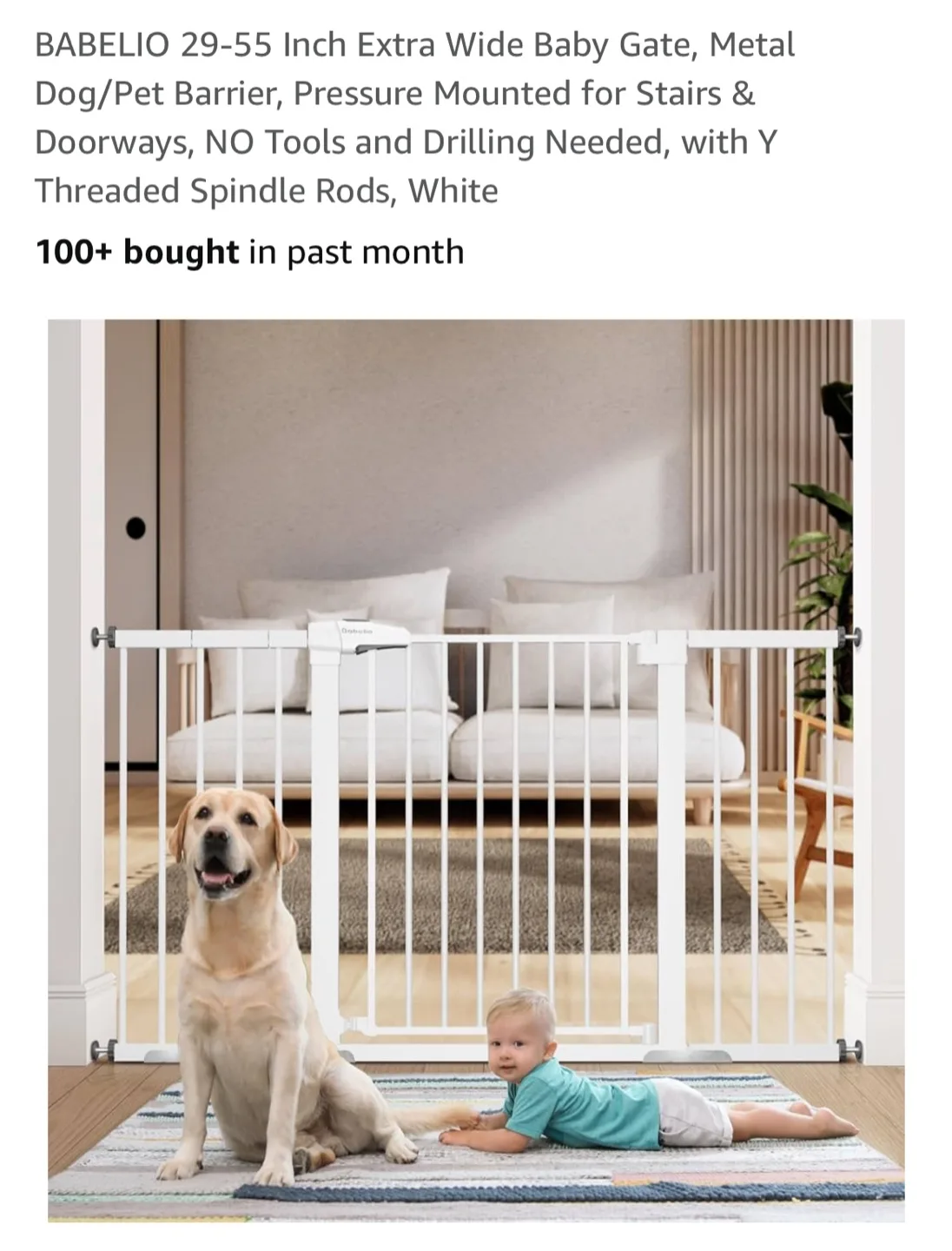 Babelio 29-55 Inch Extra Wide Baby Gate - White thumbnail