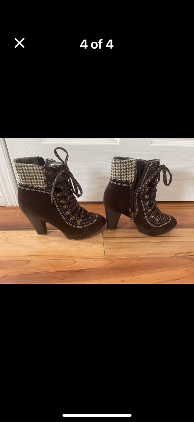 Hush Puppies Brown Suede Heeled Boots - Size 8