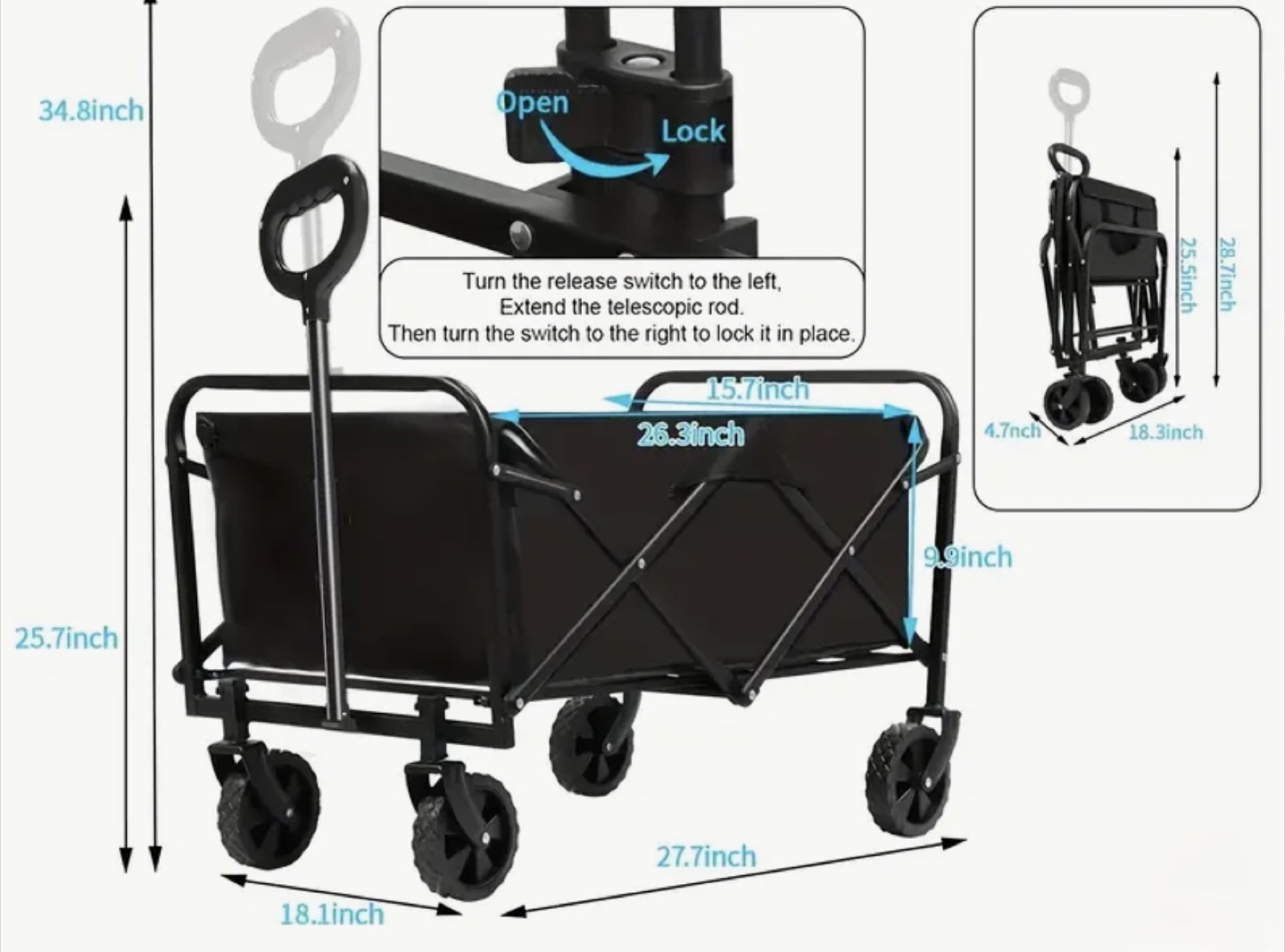 Black Folding Wagon/ Travel Trolley / Cart - photo 3