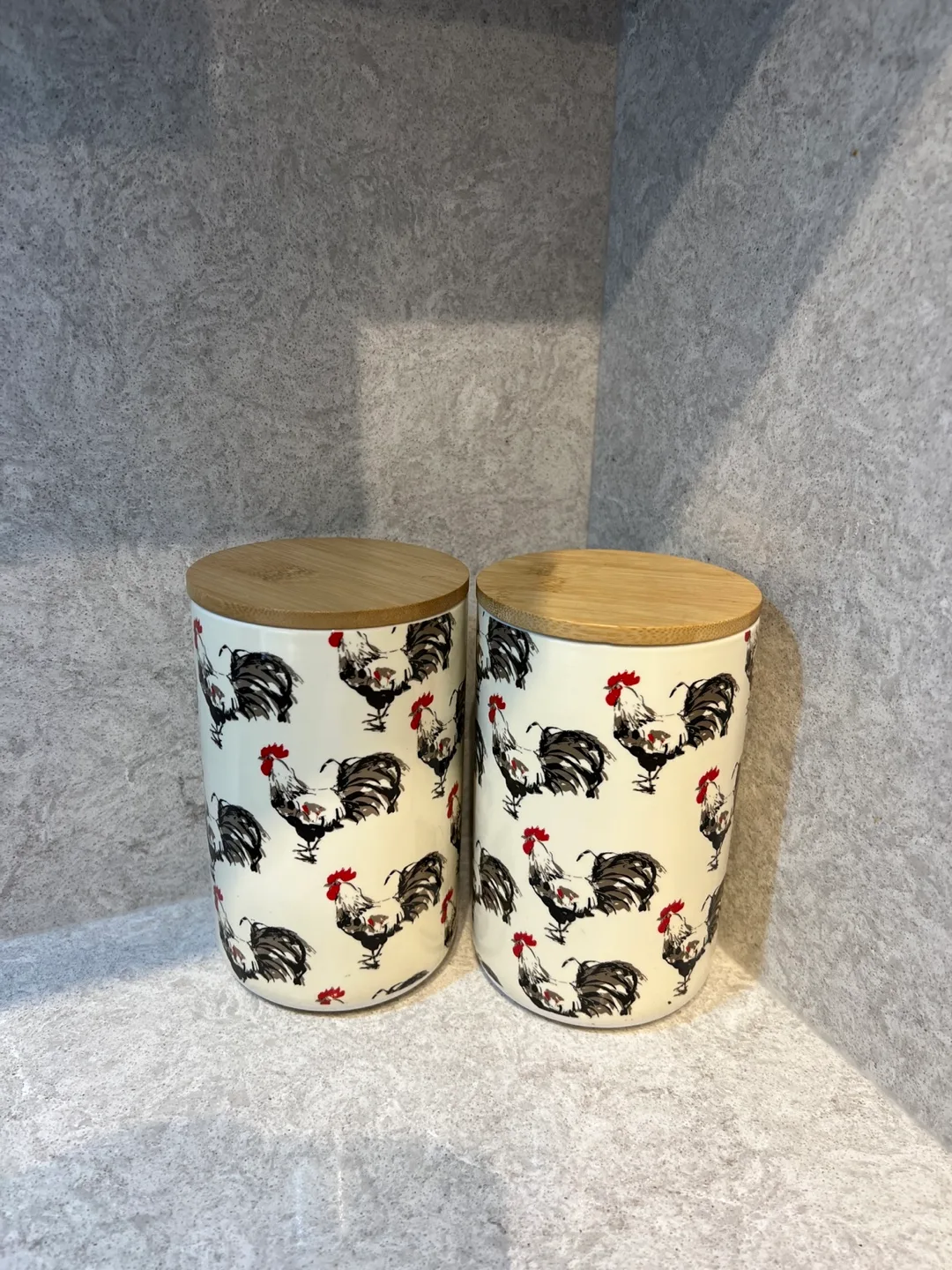 Rooster Design Canisters with Wooden Lids thumbnail