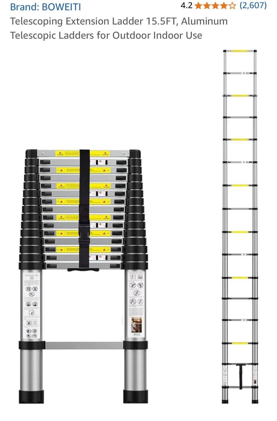 BOWEITI Telescoping Extension Ladder - 15.5FT Aluminum thumbnail