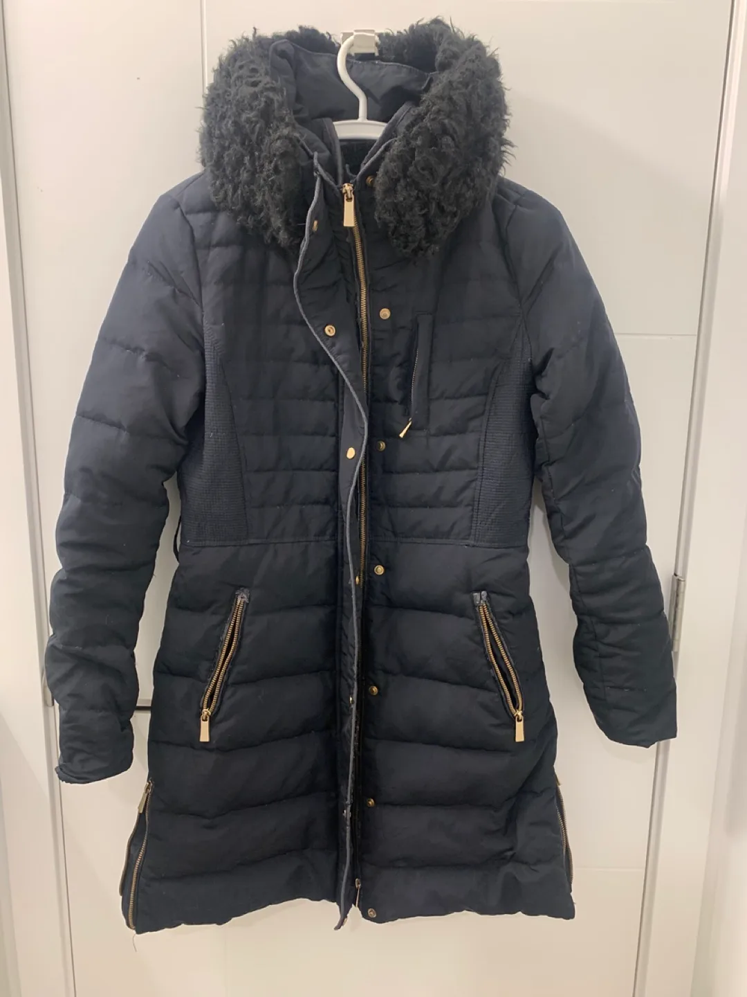 Black Puffer Coat with Faux Fur Collar thumbnail