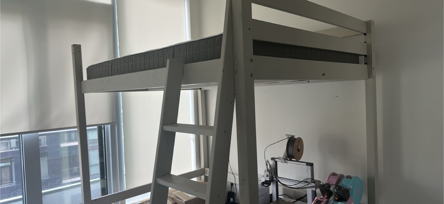 IKEA Stora Loft Bed Frame (Black/Full), Mattress and heater