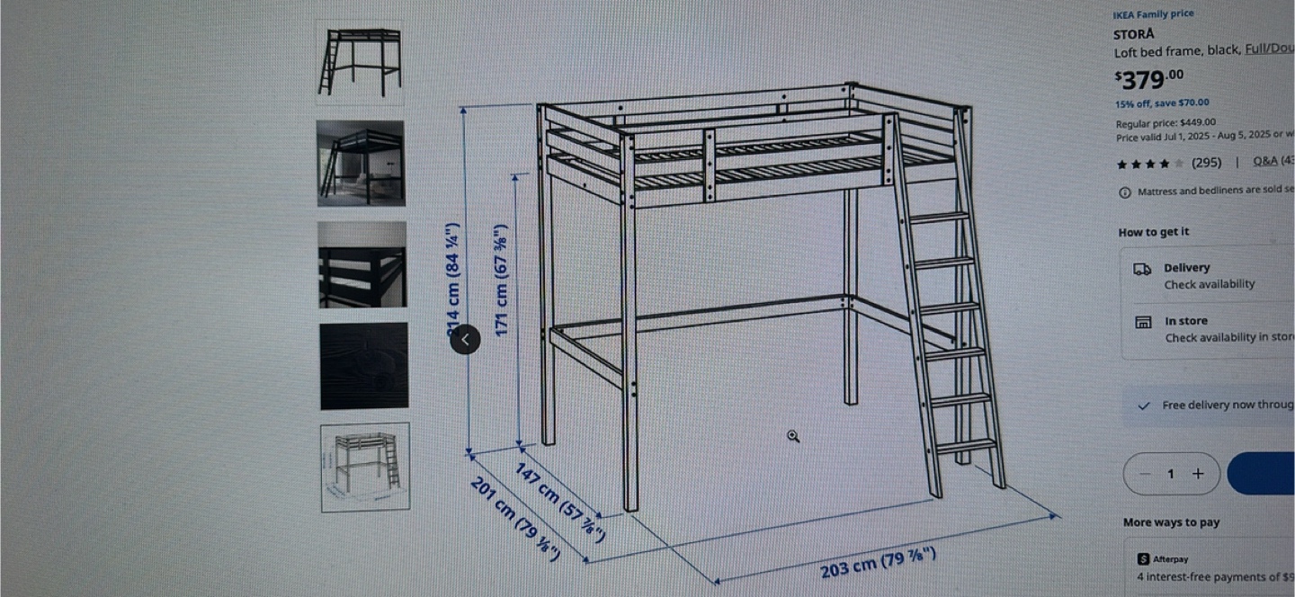 IKEA Stora Loft Bed Frame (Black/Full), Mattress and heater - photo 5