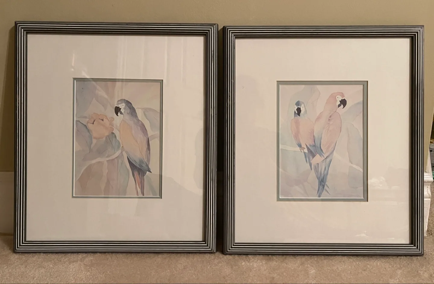 Framed Parrot Watercolor Prints - Set of 2 thumbnail