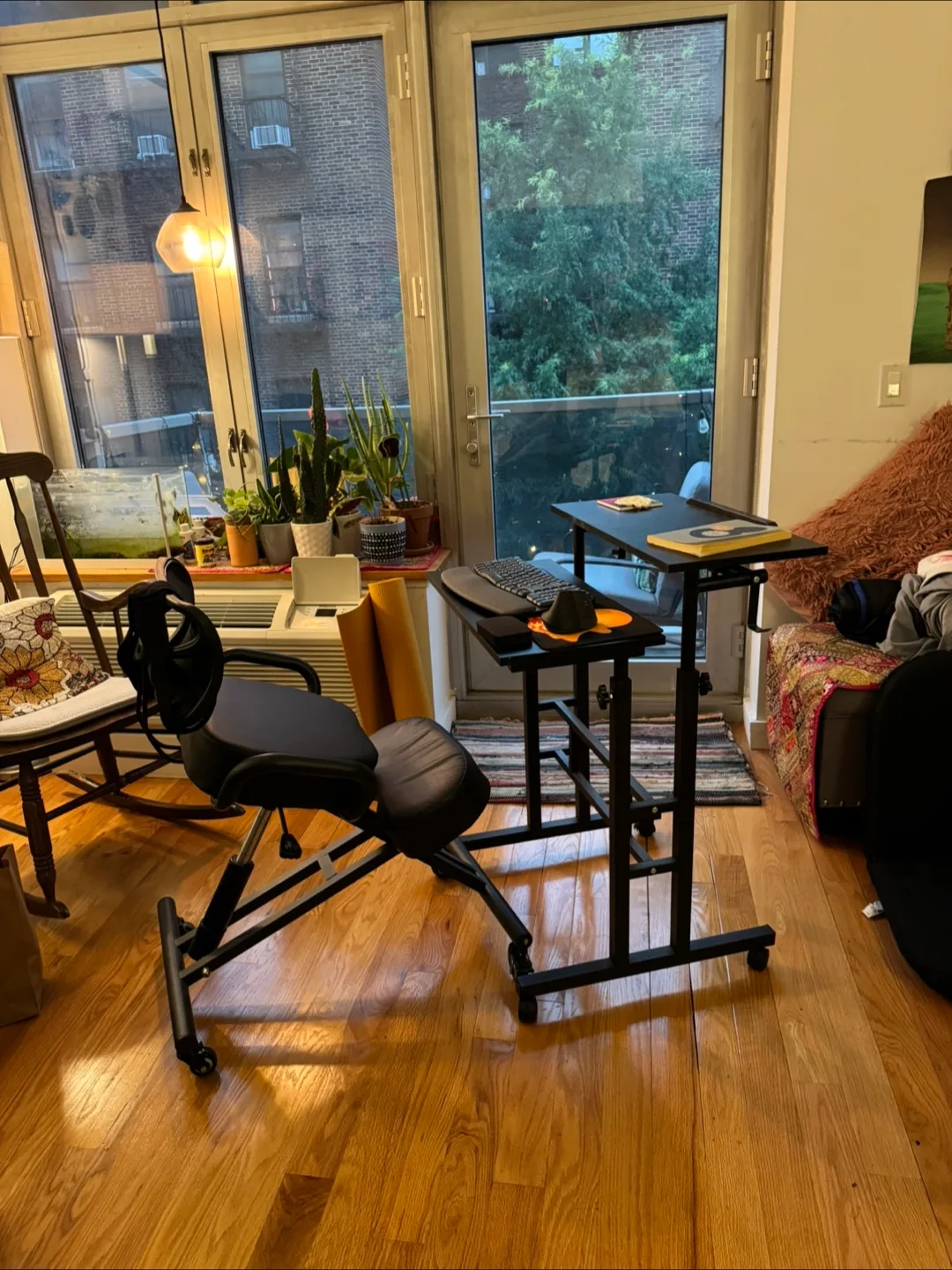 Adjustable Height Rolling Desk And Ergonomic Chair- Black thumbnail