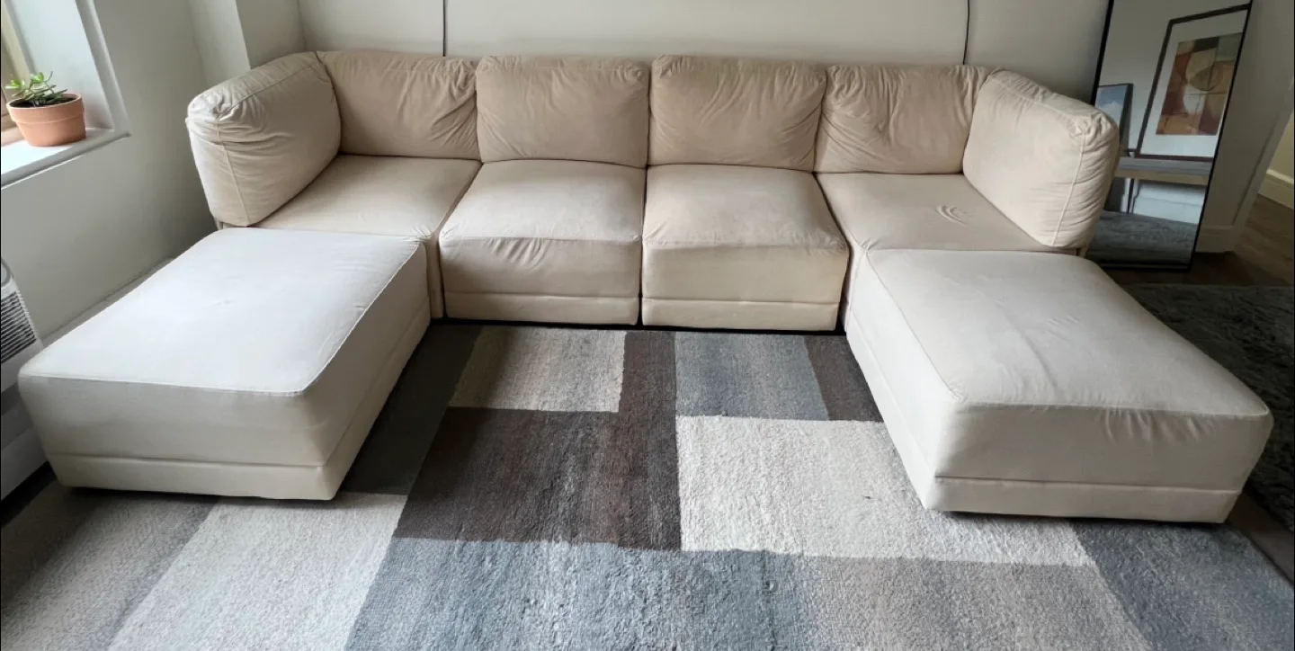 116” Beige Modular Sectional Sofa - Seats 6! thumbnail