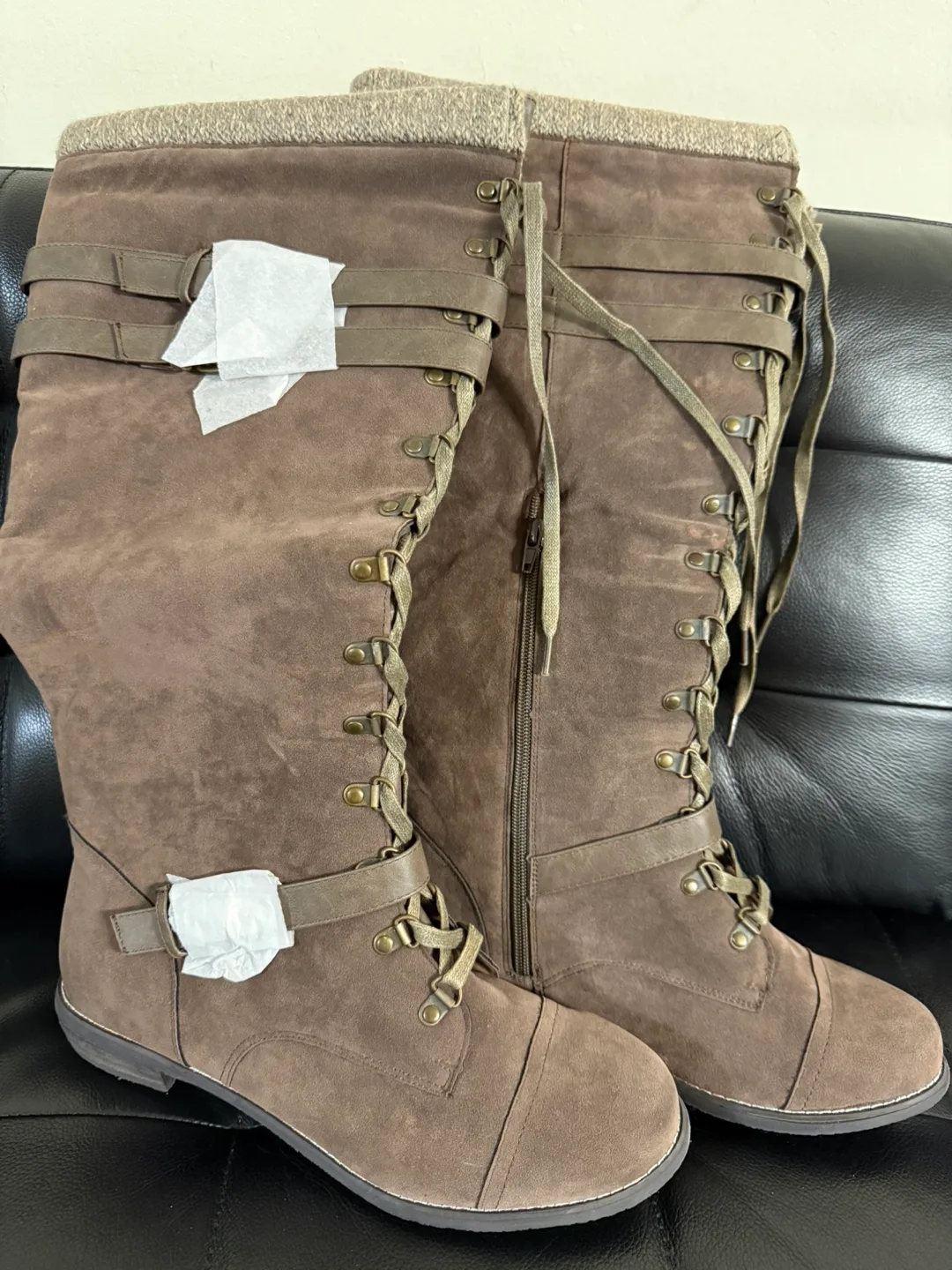 JUSTFAB - Brown Lace-Up Knee High Boots thumbnail