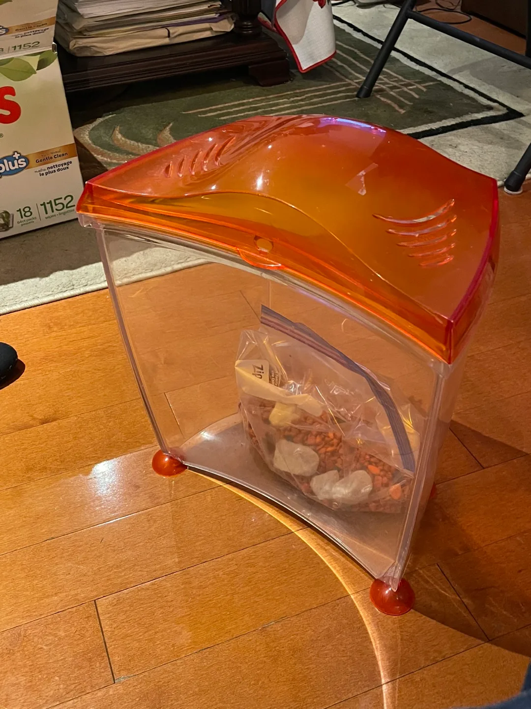Clear Plastic Fish Habitat with Orange Lid thumbnail
