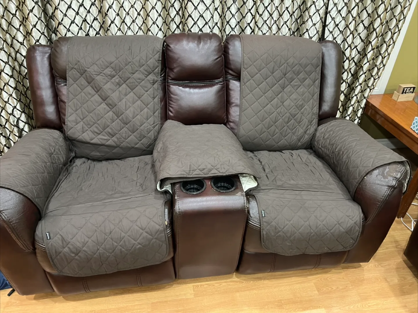 Faux Leather Reclining Sofa & Loveseat with 1 recliner chair thumbnail