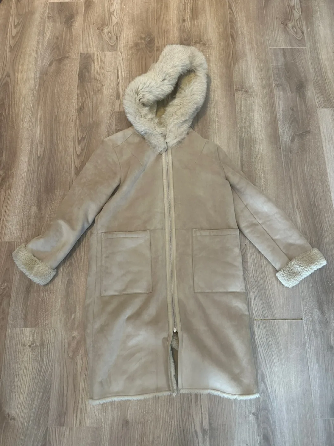 Tan Faux Suede Hooded Coat thumbnail