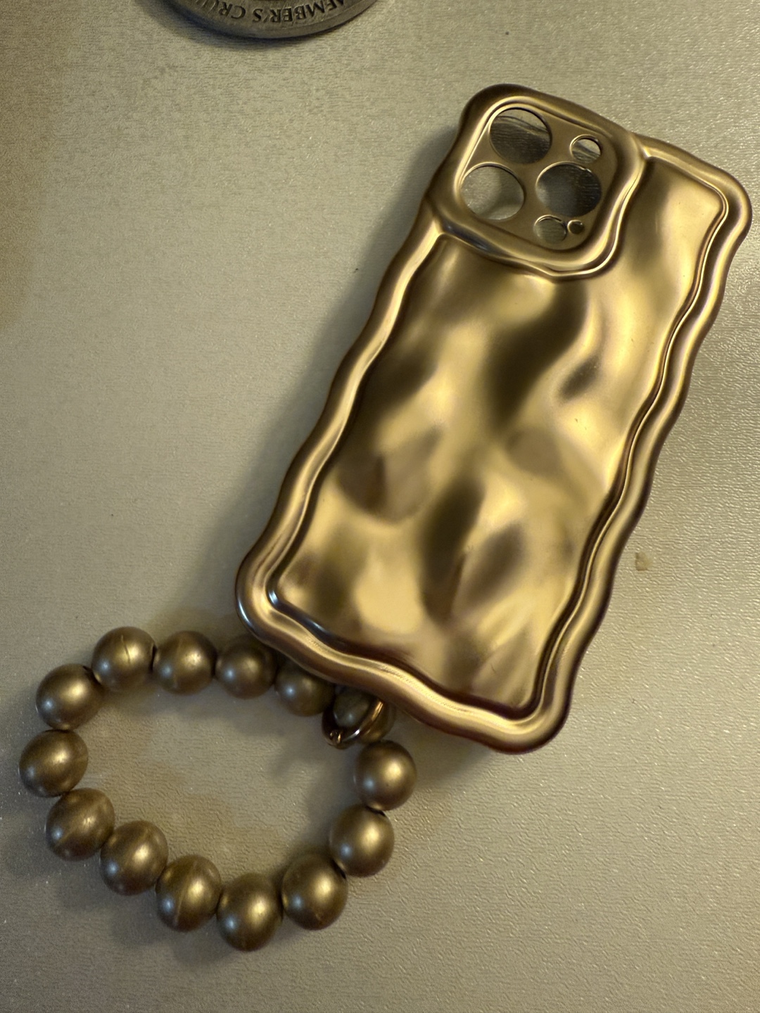 iPhone 14 Pro Max - Gold iPhone Case with Pearl Wristlet