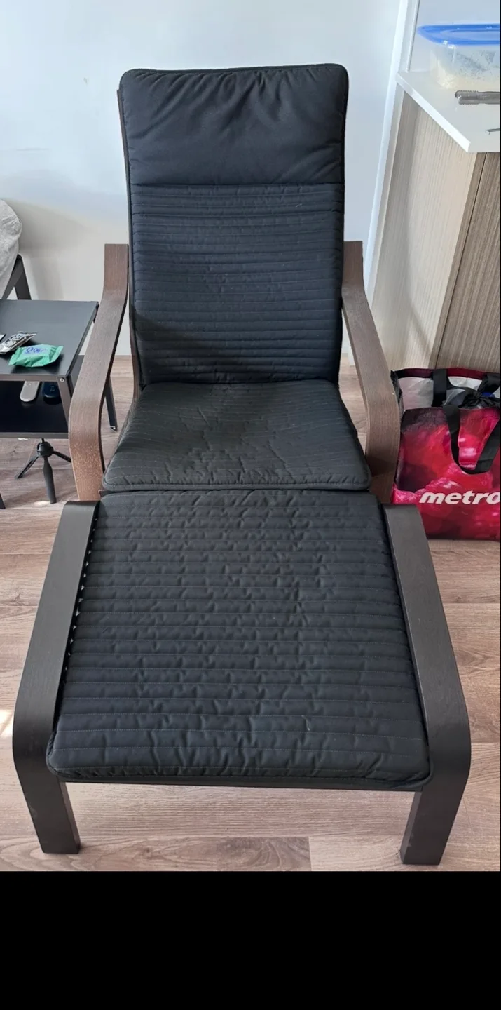 IKEA Poang Chair with Footstool - Black thumbnail