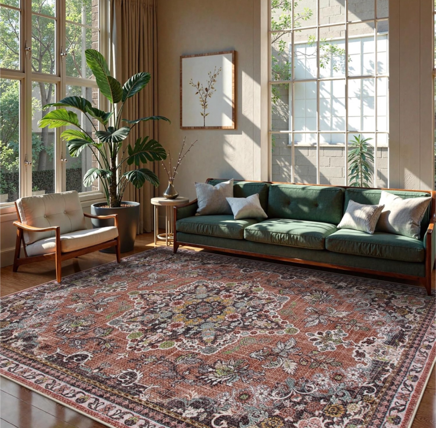Lahome Terracotta Oriental Washable Rug 5'x7' - photo 4