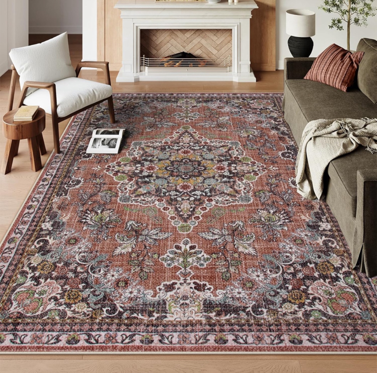 Lahome Terracotta Oriental Washable Rug 5'x7'