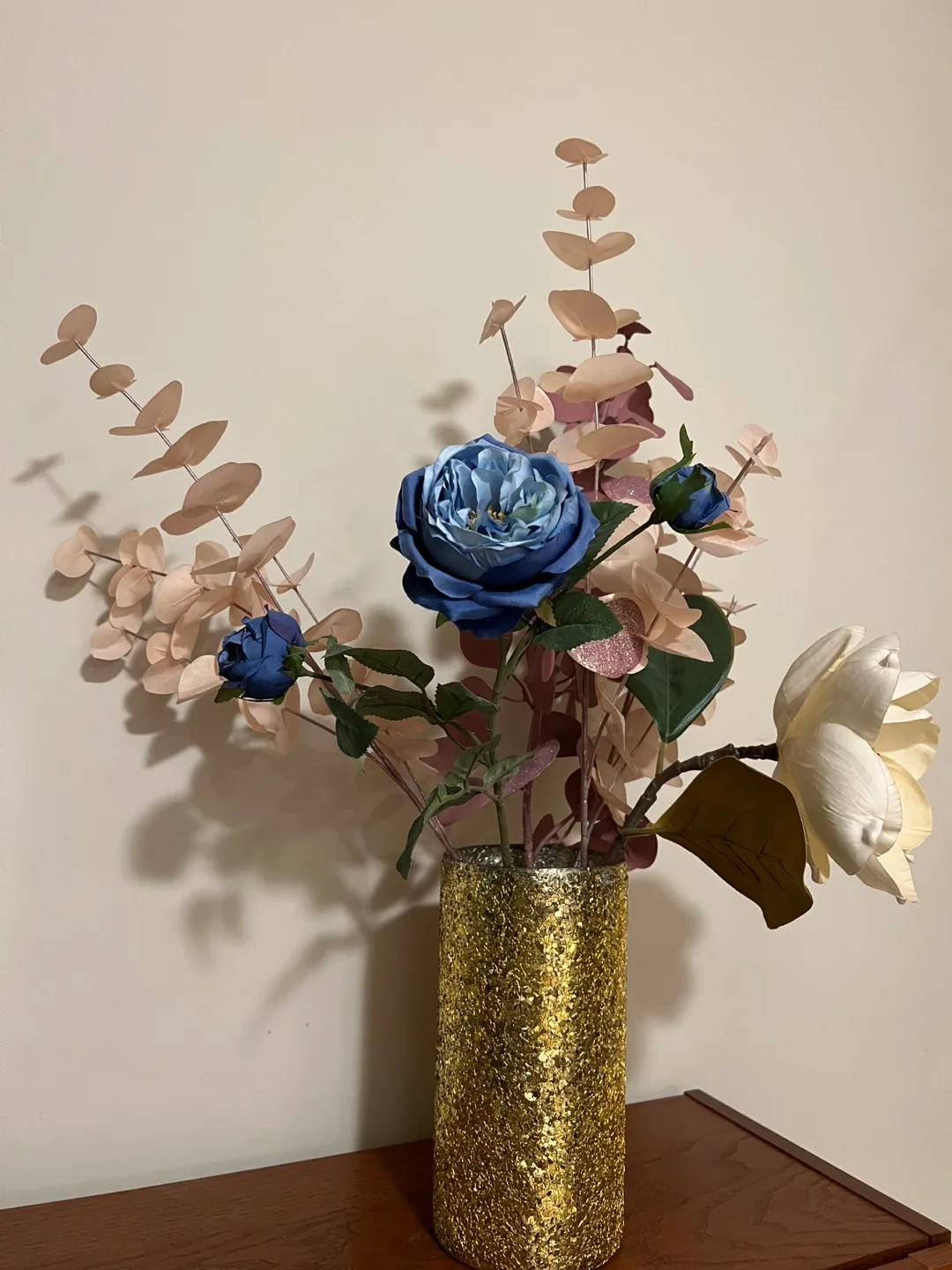 Glass Vase and a Golden sparkle Vase with artificial flowers image indicator(4)