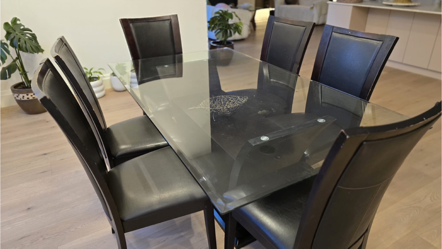 Glass Top Dining Table with 6 Chairs