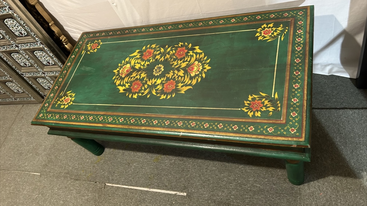 Coffee table wood hand painted Green - photo 2