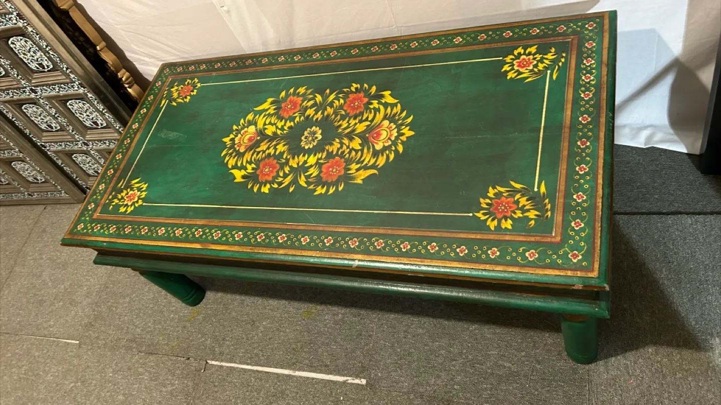 Coffee table wood hand painted Green image indicator(2)