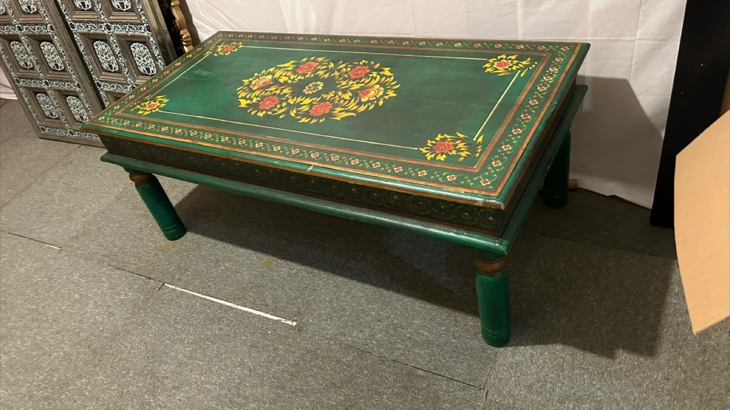 Coffee table wood hand painted Green thumbnail
