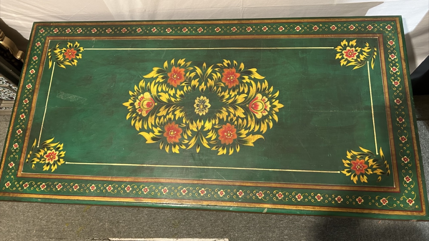 Coffee table wood hand painted Green - photo 3