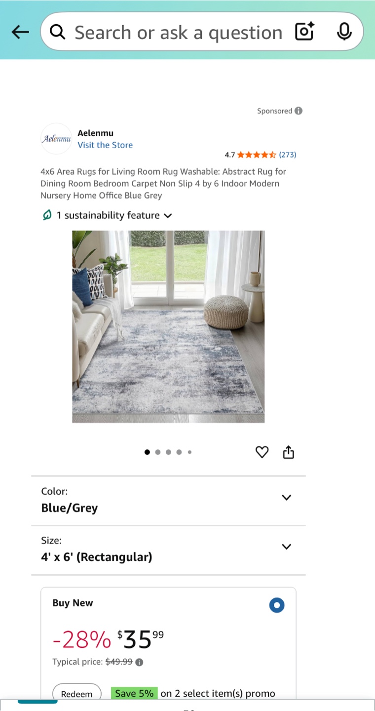 Aelenmu 4x6 Area Rug - Blue/Grey - photo 5