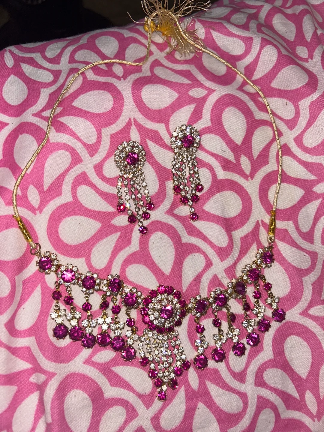 Necklace & Earring Set - Pink & Clear Stones thumbnail