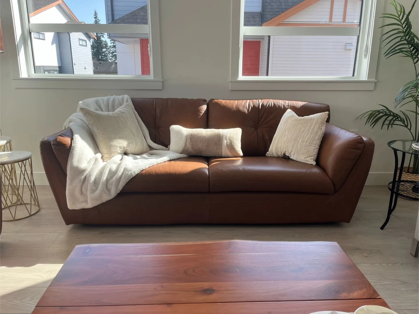 Moving Sale - 2 pieces Genuine Leather Brown Sofa Set thumbnail