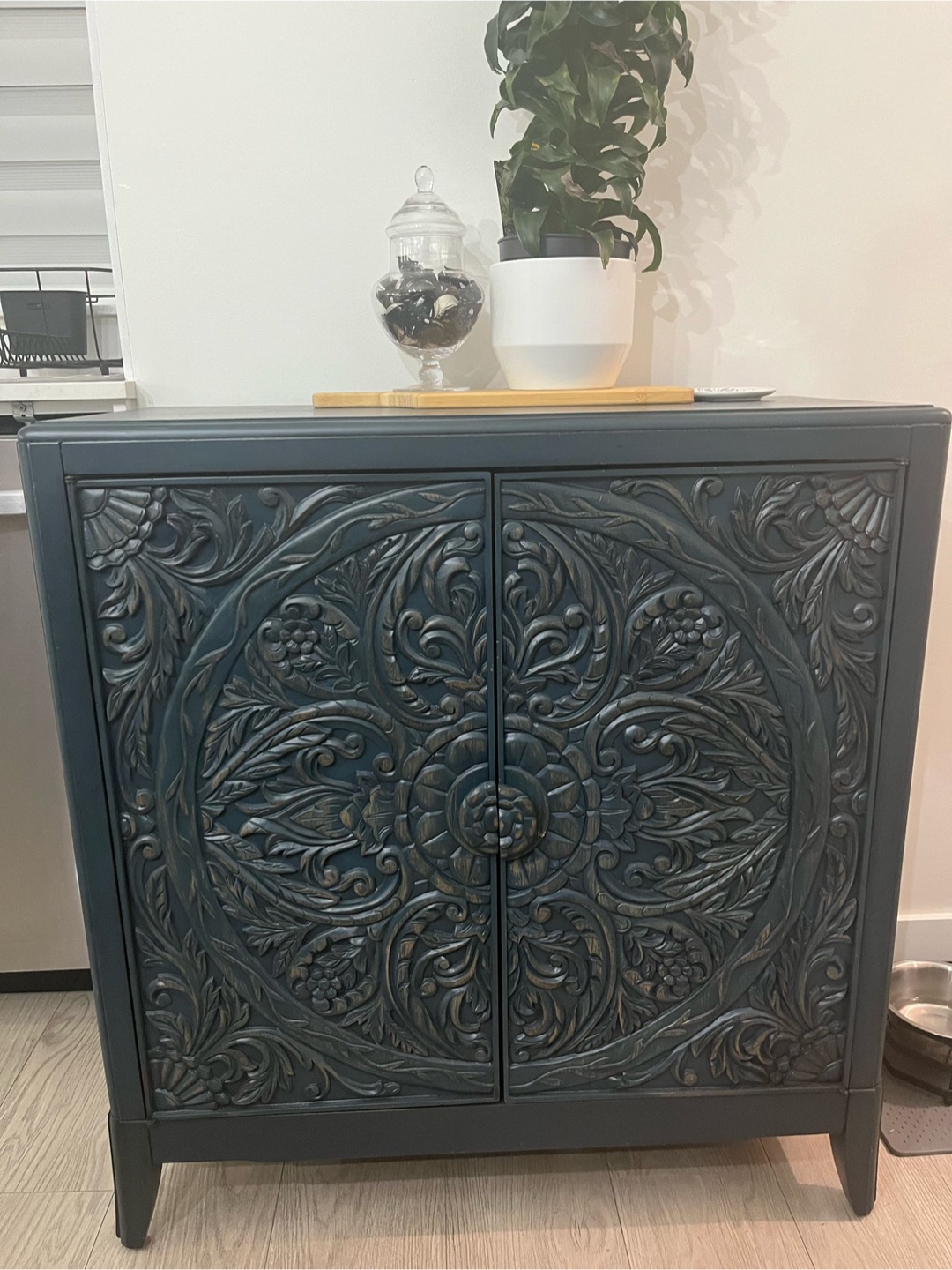 Moving sale - Carved Wood Accent Cabinet - $200