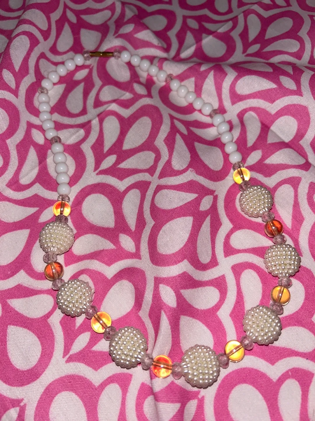 Beaded Necklace - White & Orange thumbnail