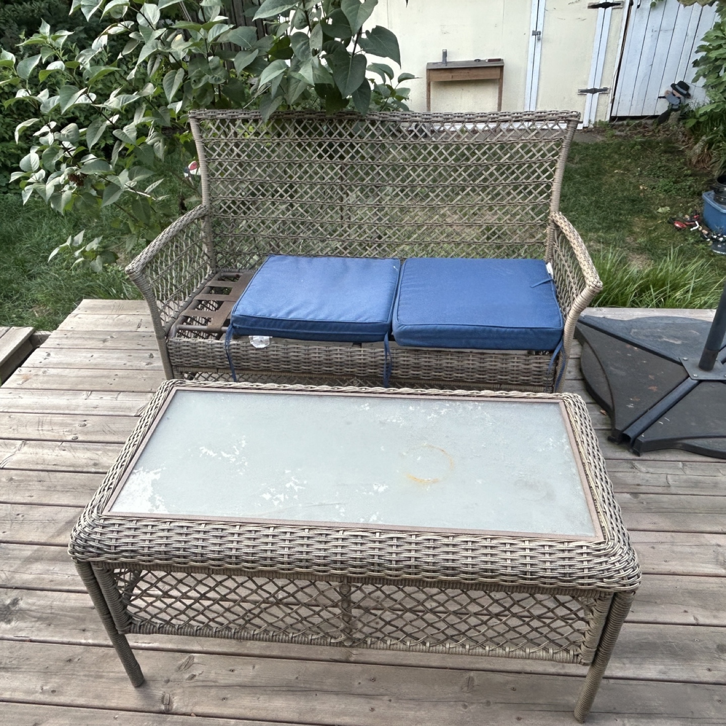Wicker Patio Set with Loveseat and Coffee Table