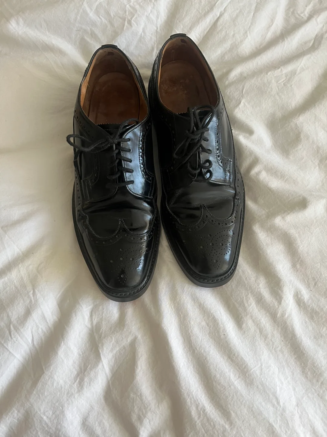 Long wing Brogue Black Leather Wingtip Dress Shoes thumbnail