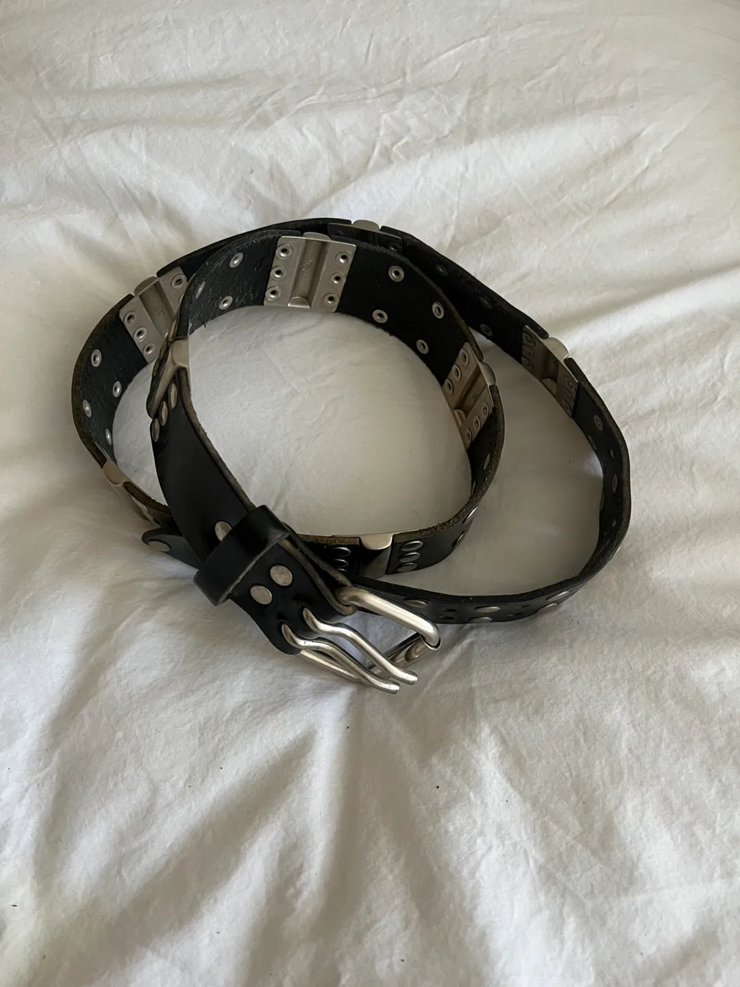 Black Leather Belt with Silver Hardware thumbnail