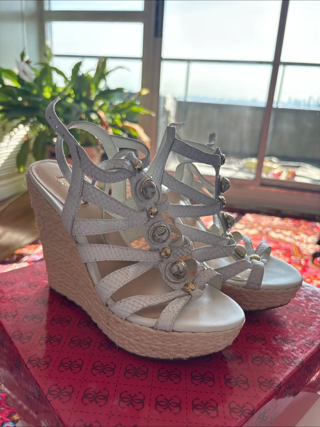 Guess White Wedge Sandals thumbnail