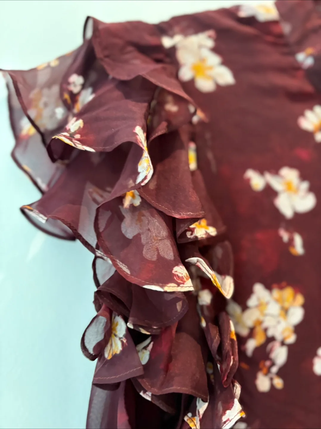 Caroline Constas Burgundy Silk Floral Dress thumbnail