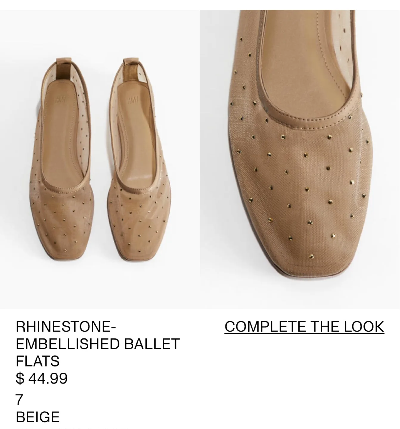 H&M Rhinestone Ballet Flats - Beige, Size 7 thumbnail