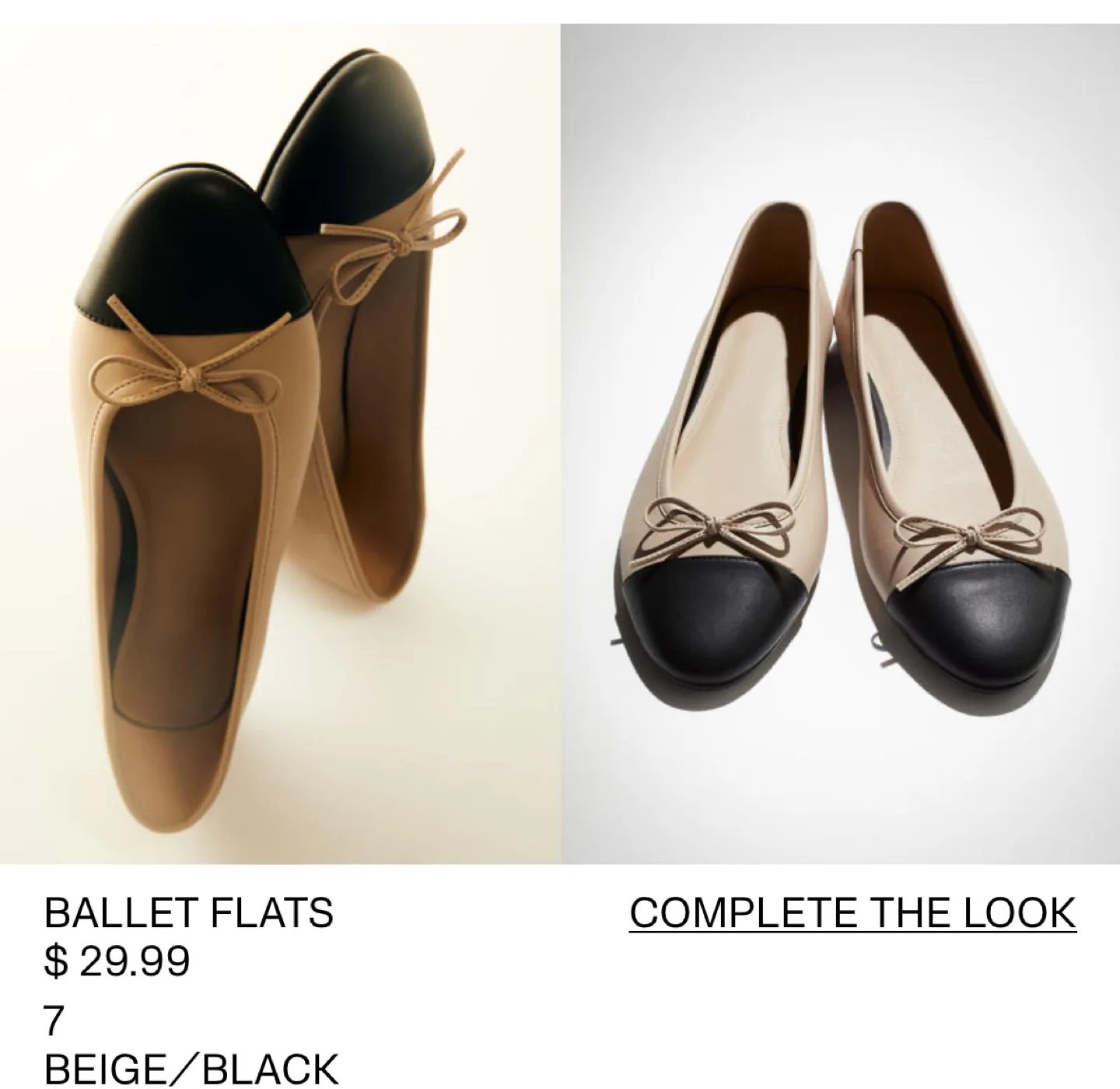 H&M Ballet Flats - Beige/Black - Size 8 thumbnail