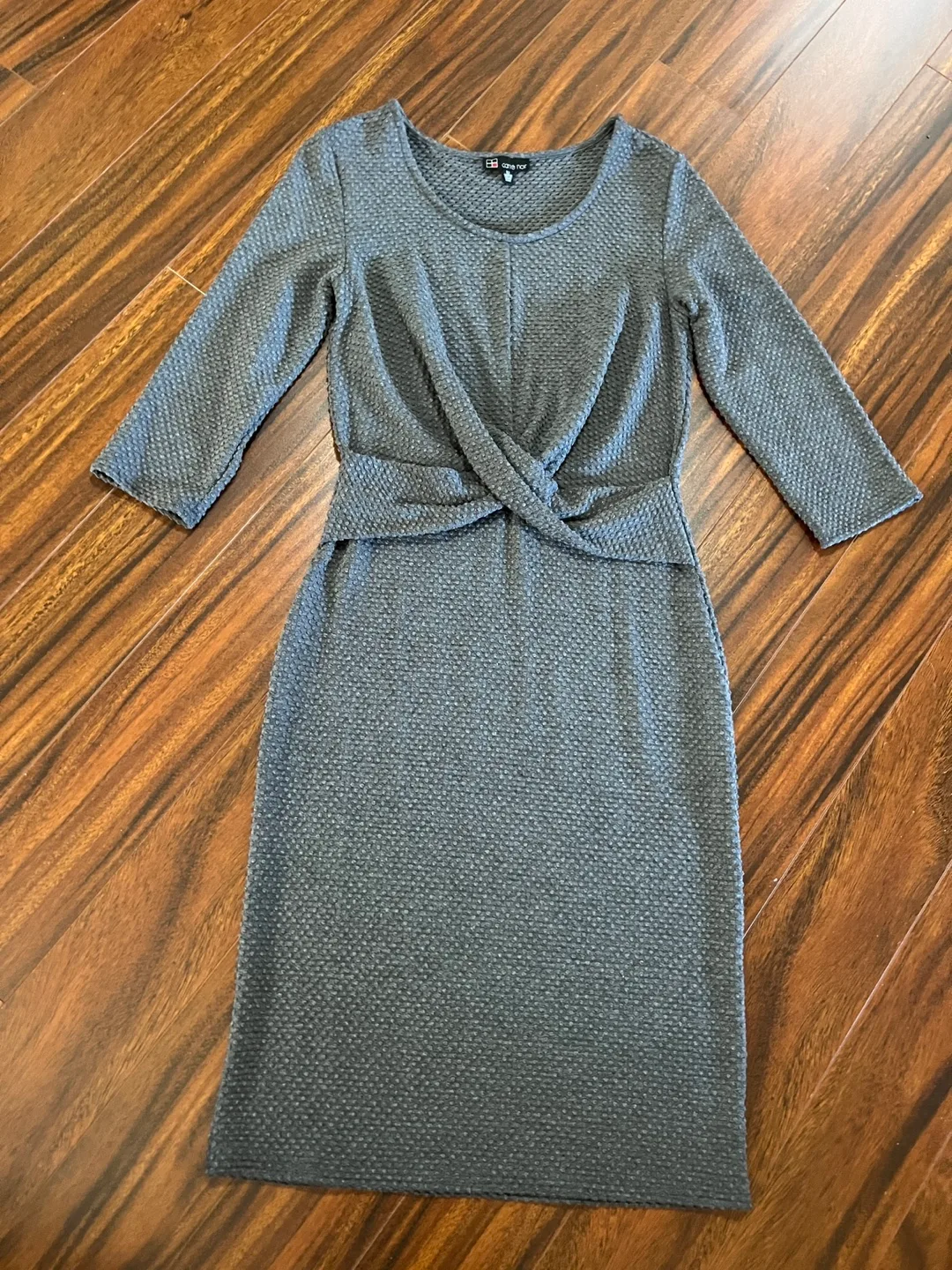 Carre Noir dress women’s 10 – grey, twist front, stretch thumbnail