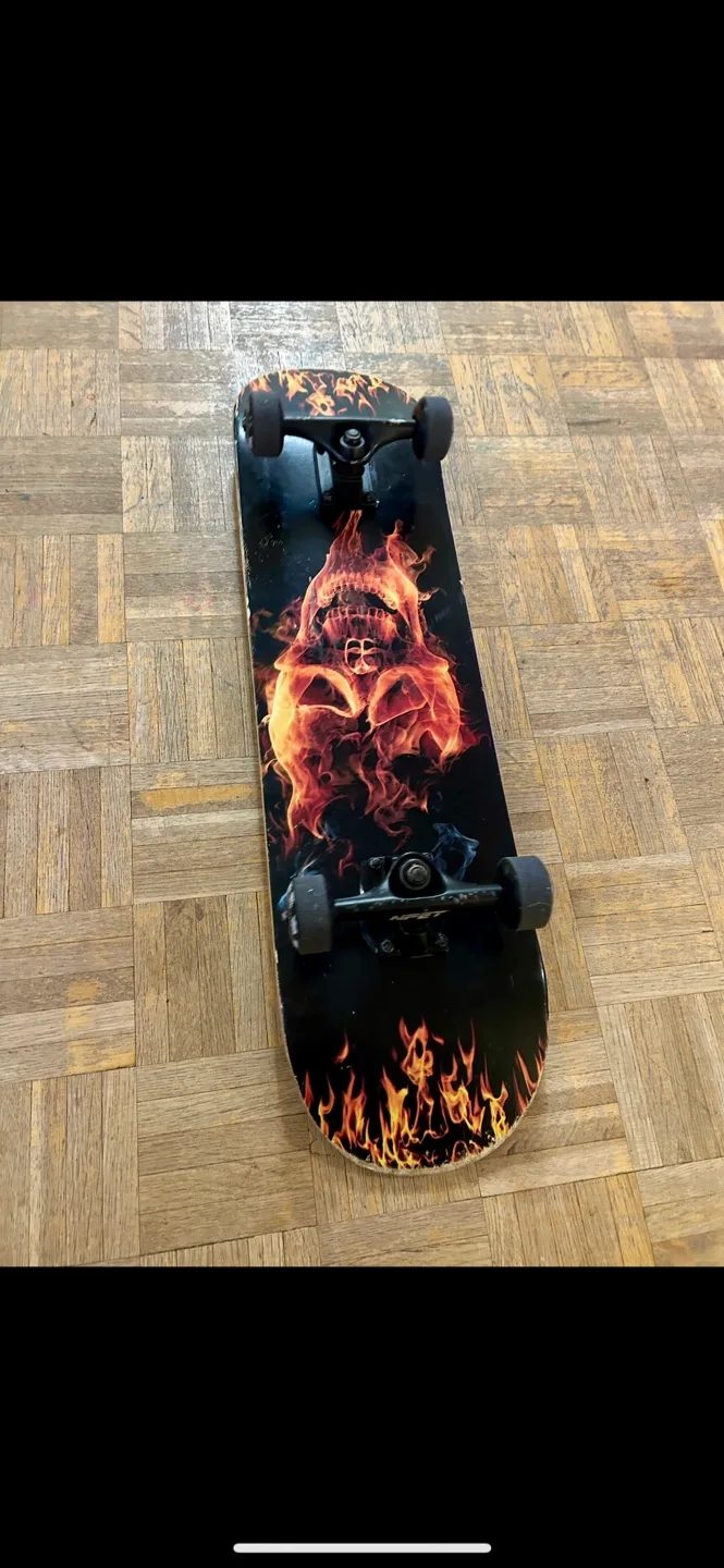 Used Skateboard with Skull & Flames Design thumbnail
