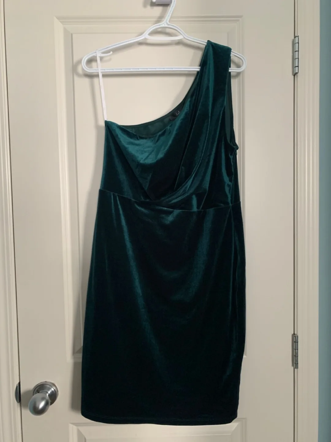 Lulus Emerald Green Velvet One-Shoulder Dress XL thumbnail