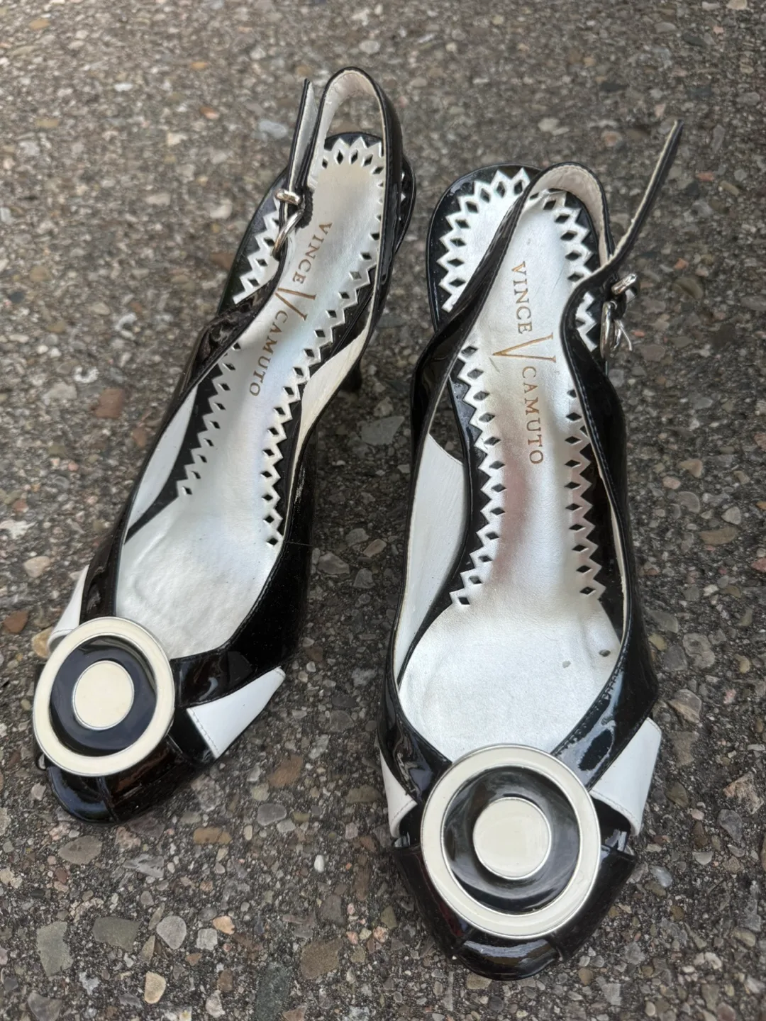 Vince Camuto Black & White Slingback Heels thumbnail