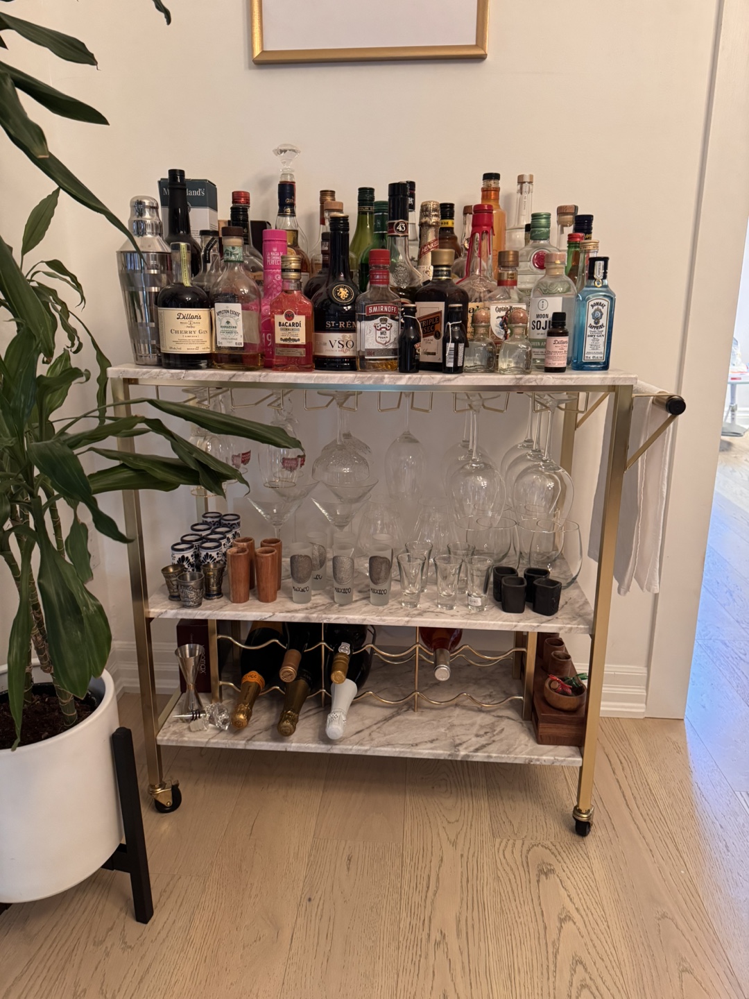 South Shore Maliza Metal Bar Cart - Gold & Marble